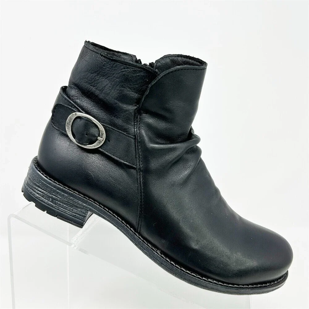 Avellini Booties Womens Black Ankle Side Zip Buckle Low Block Heel Size 37